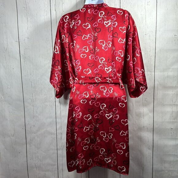 Morgan Taylor Intimates Womens Robe Red Hearts Belted Satin Lounge Sleepwear - Picture 12 of 16